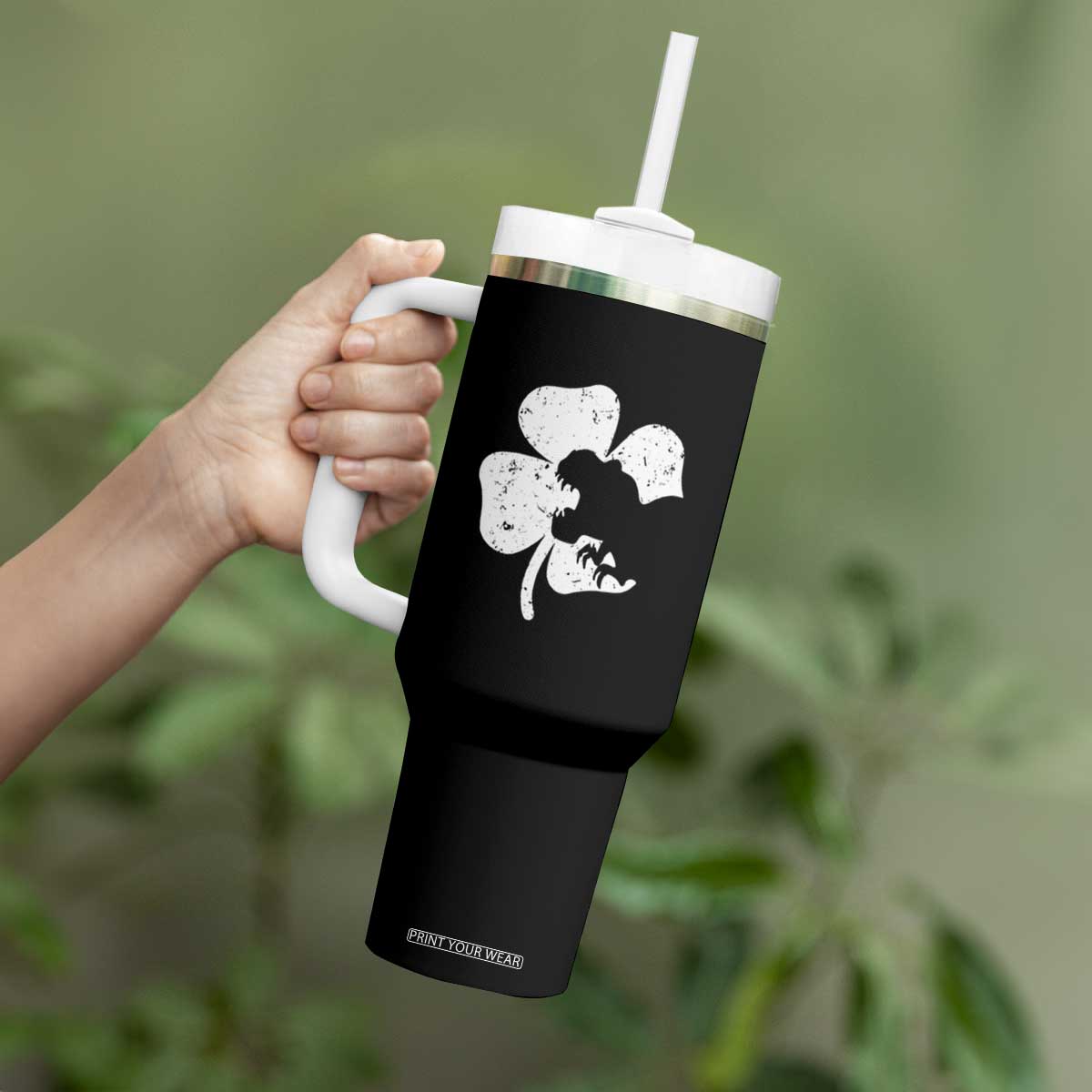 St Patricks Day Dinosaur Rex Tumbler With Handle Dino in Lucky Shamrock TS02 Print Your Wear