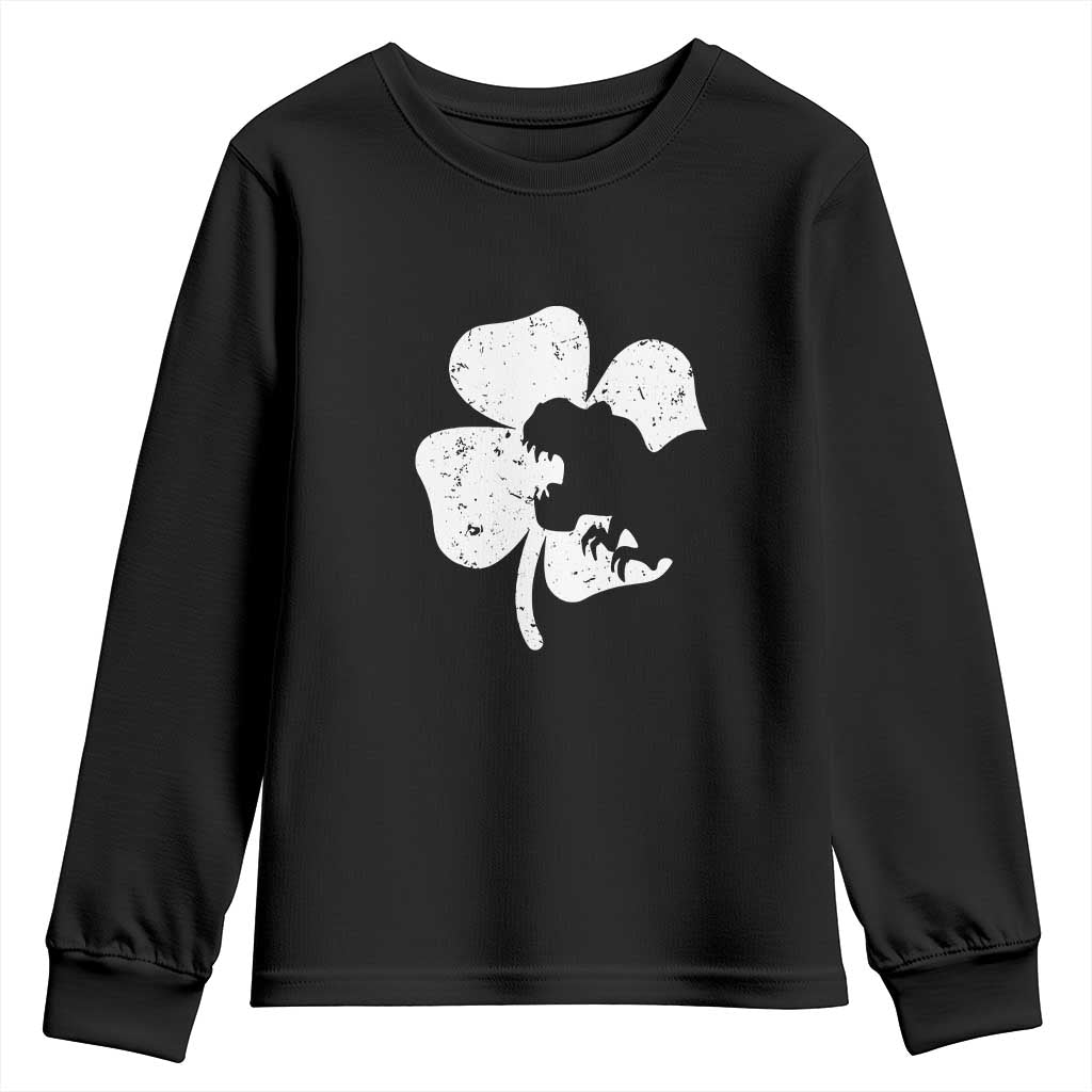 St Patricks Day Dinosaur Rex Youth Sweatshirt Dino in Lucky Shamrock TS02 Black Print Your Wear