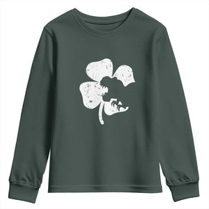 St Patricks Day Dinosaur Rex Youth Sweatshirt Dino in Lucky Shamrock TS02 Dark Forest Green Print Your Wear