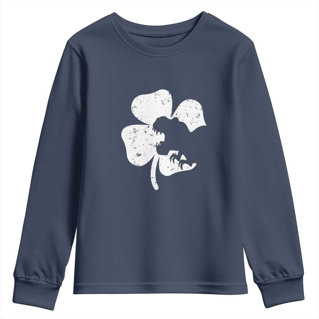 St Patricks Day Dinosaur Rex Youth Sweatshirt Dino in Lucky Shamrock TS02 Navy Print Your Wear