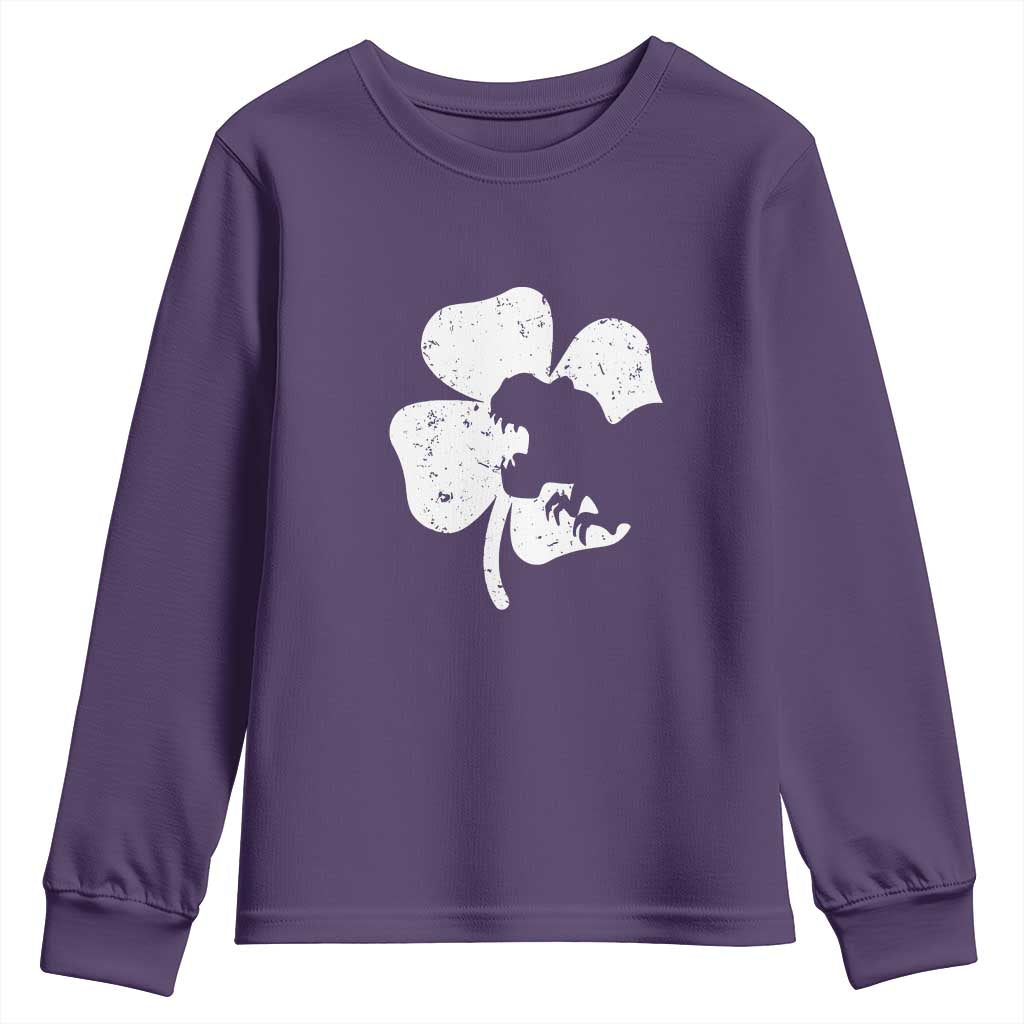 St Patricks Day Dinosaur Rex Youth Sweatshirt Dino in Lucky Shamrock TS02 Purple Print Your Wear