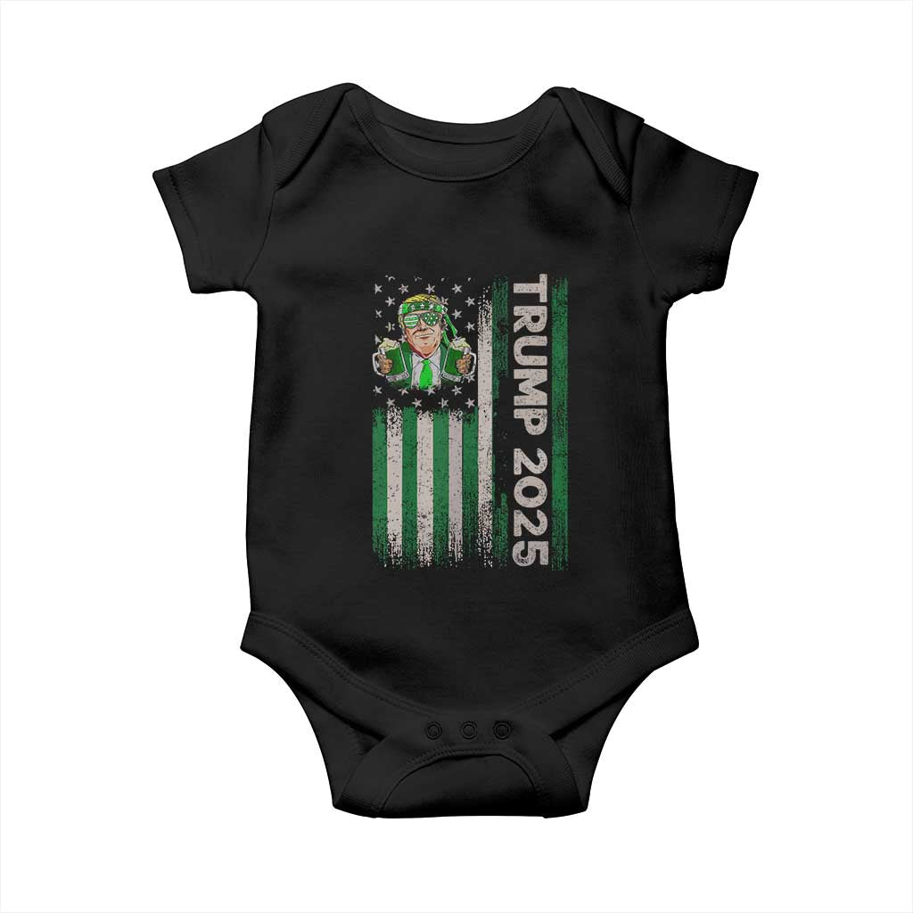 Funny St Patrick's Day Trump 2025 Baby Onesie Beer Drinking Day American Flag Vintage TS02 Black Print Your Wear