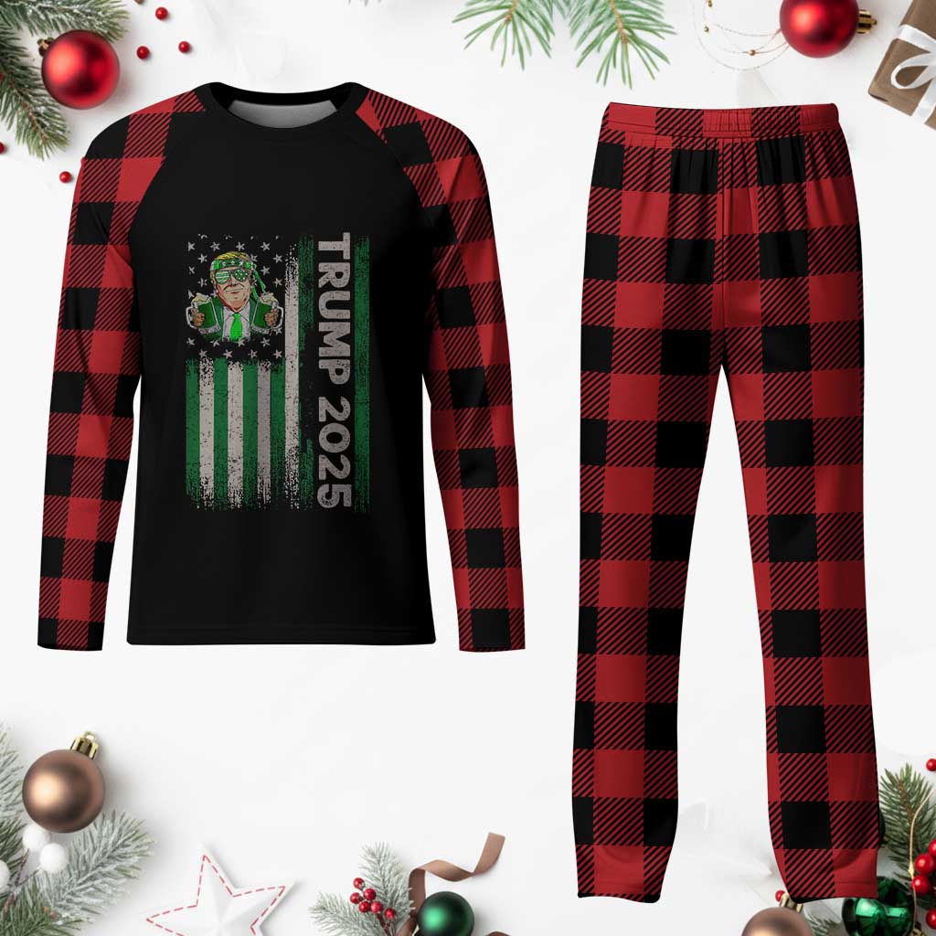 Funny St Patrick's Day Trump 2025 Plaid Pajama Set Beer Drinking Day American Flag Vintage TS02 Buffalo Plaid Print Your Wear