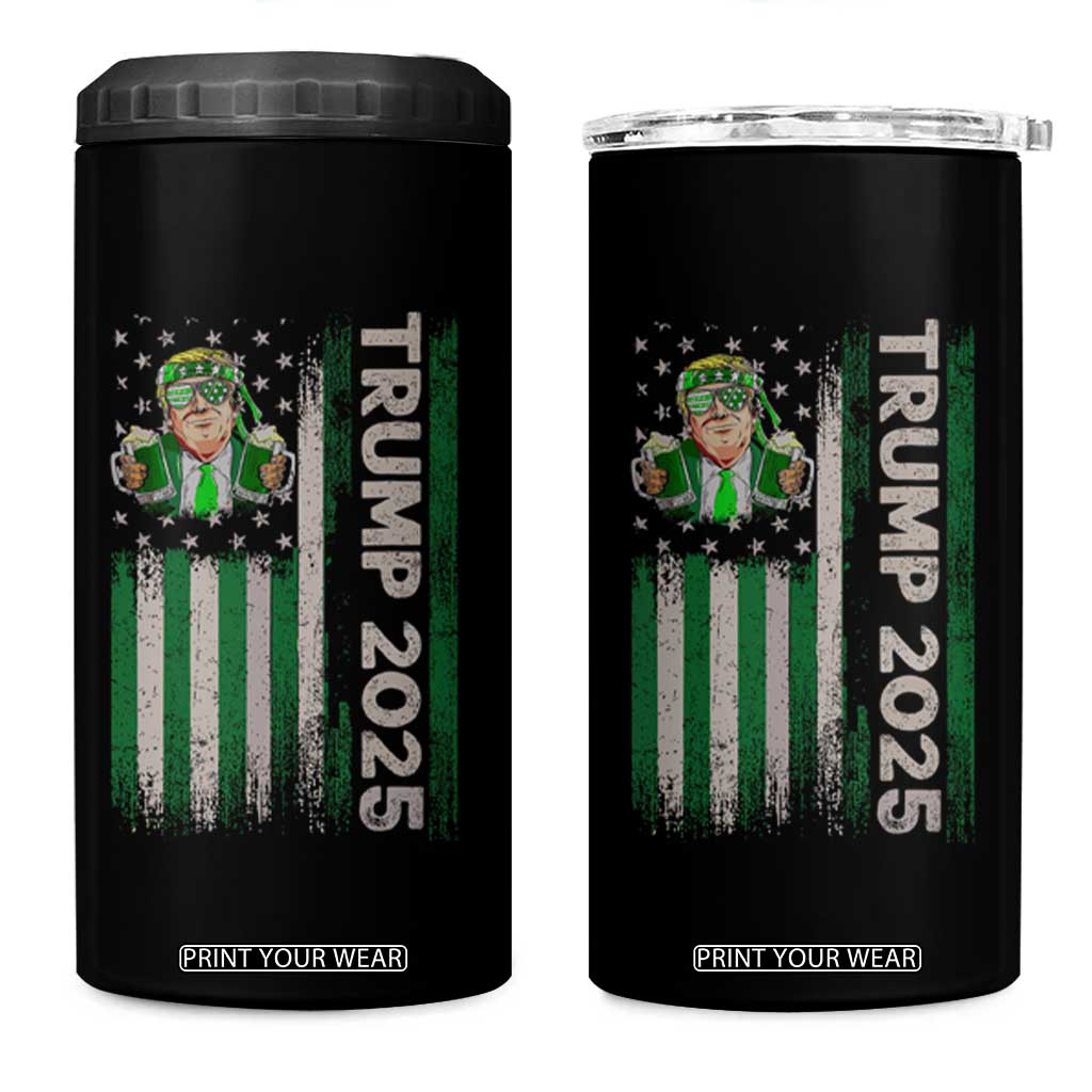 Funny St Patrick's Day Trump 2025 4 in 1 Can Cooler Tumbler Beer Drinking Day American Flag Vintage TS02 One Size: 16 oz Black Print Your Wear