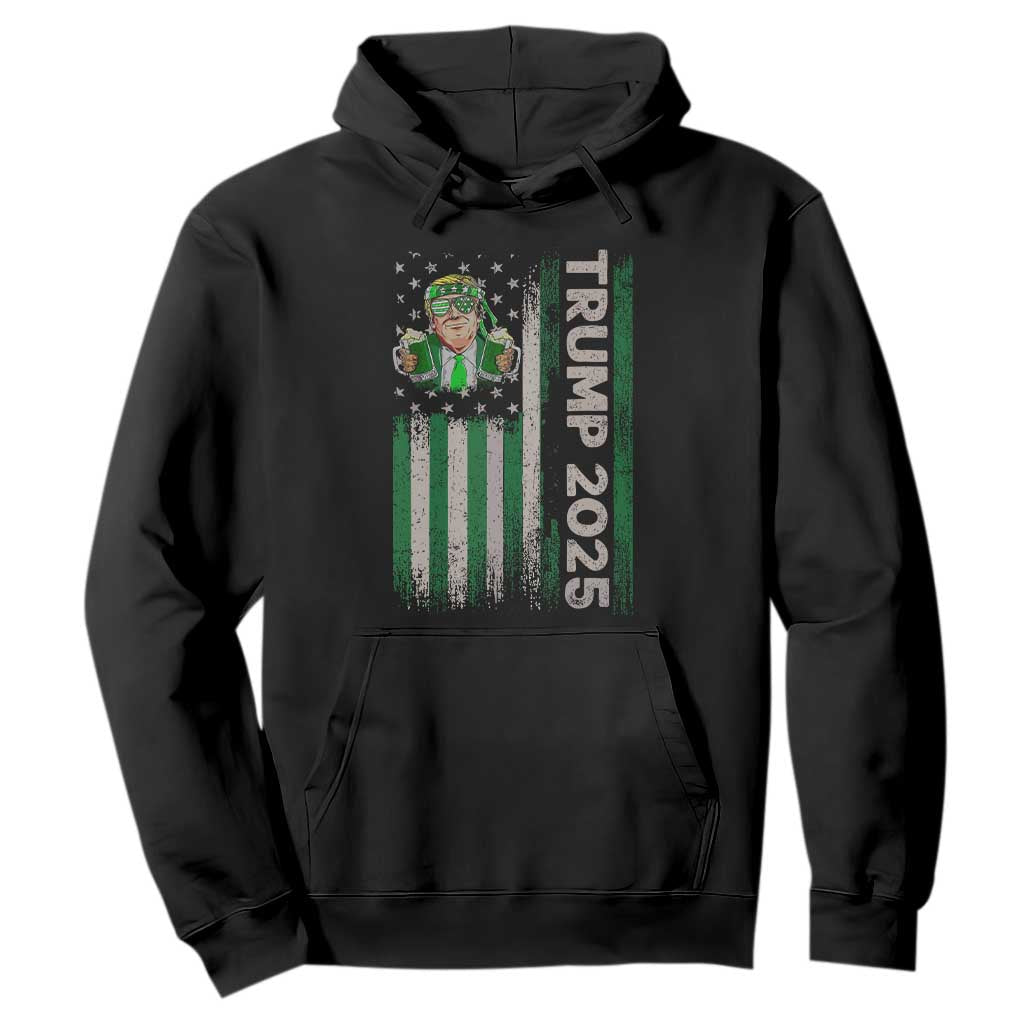 Funny St Patrick's Day Trump 2025 Hoodie Beer Drinking Day American Flag Vintage TS02 Black Print Your Wear