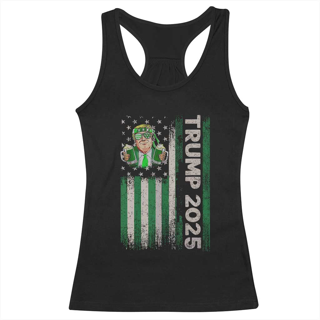 Funny St Patrick's Day Trump 2025 Racerback Tank Top Beer Drinking Day American Flag Vintage TS02 Black Print Your Wear