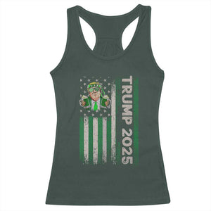 Funny St Patrick's Day Trump 2025 Racerback Tank Top Beer Drinking Day American Flag Vintage TS02 Dark Forest Green Print Your Wear