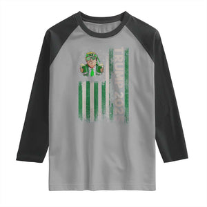 Funny St Patrick's Day Trump 2025 Raglan Shirt Beer Drinking Day American Flag Vintage TS02 Sport Gray Black Print Your Wear