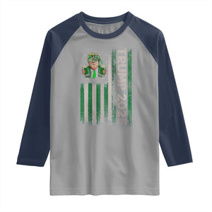Funny St Patrick's Day Trump 2025 Raglan Shirt Beer Drinking Day American Flag Vintage TS02 Sport Gray Navy Print Your Wear