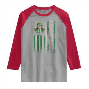 Funny St Patrick's Day Trump 2025 Raglan Shirt Beer Drinking Day American Flag Vintage TS02 Sport Gray Red Print Your Wear