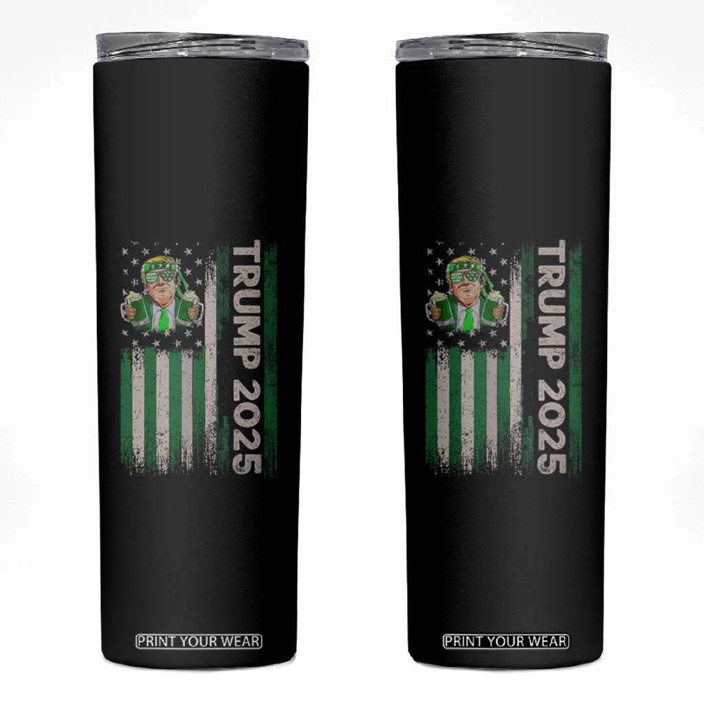 Funny St Patrick's Day Trump 2025 Skinny Tumbler Beer Drinking Day American Flag Vintage TS02 Black Print Your Wear