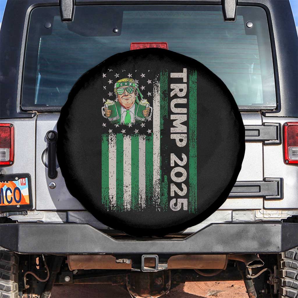 Funny St Patrick's Day Trump 2025 Spare Tire Cover Beer Drinking Day American Flag Vintage TS02 No hole Black Print Your Wear