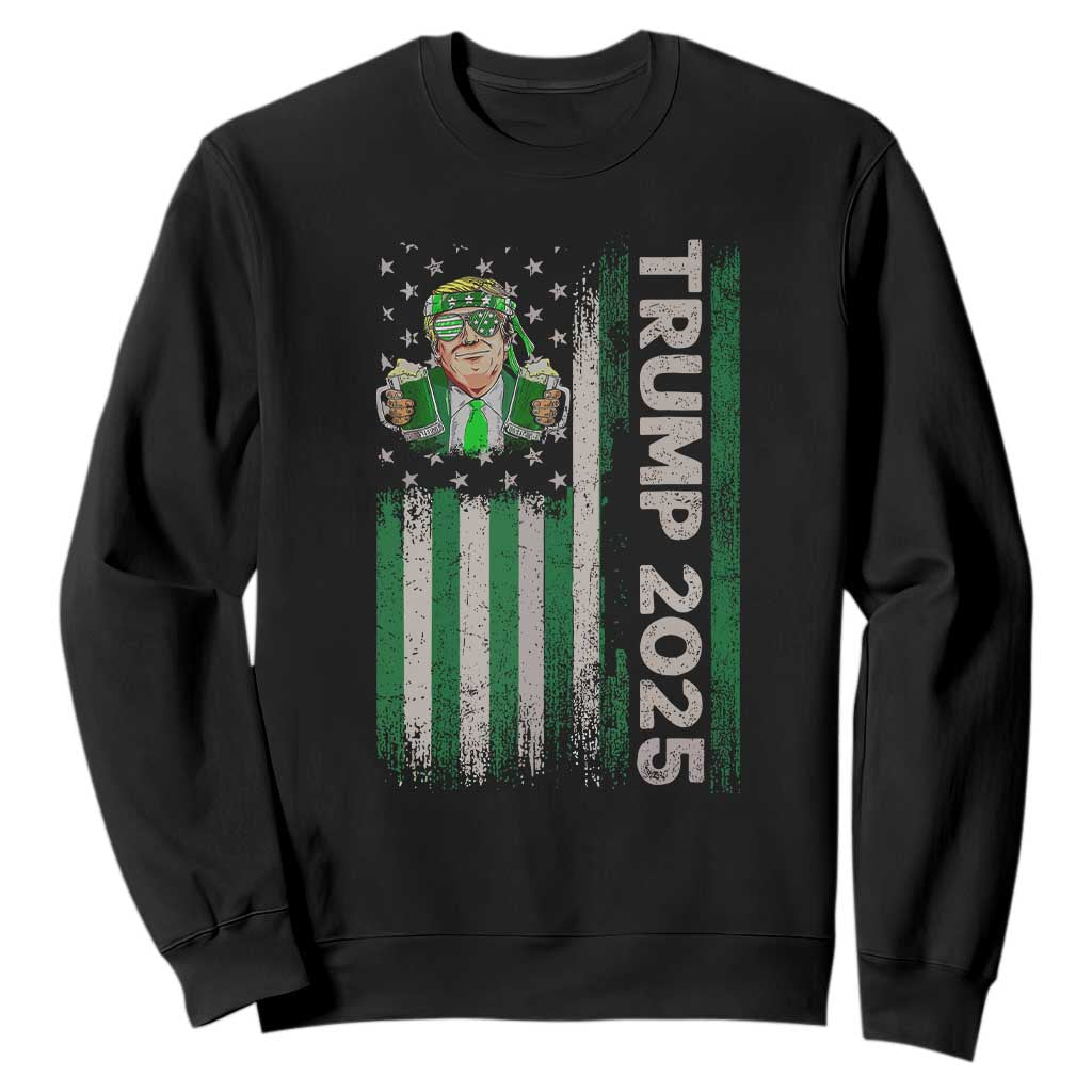 Funny St Patrick's Day Trump 2025 Sweatshirt Beer Drinking Day American Flag Vintage TS02 Black Print Your Wear