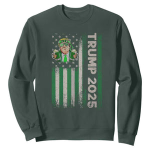 Funny St Patrick's Day Trump 2025 Sweatshirt Beer Drinking Day American Flag Vintage TS02 Dark Forest Green Print Your Wear