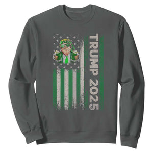 Funny St Patrick's Day Trump 2025 Sweatshirt Beer Drinking Day American Flag Vintage TS02 Dark Heather Print Your Wear