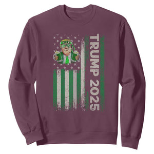 Funny St Patrick's Day Trump 2025 Sweatshirt Beer Drinking Day American Flag Vintage TS02 Maroon Print Your Wear