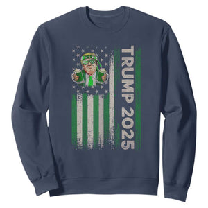Funny St Patrick's Day Trump 2025 Sweatshirt Beer Drinking Day American Flag Vintage TS02 Navy Print Your Wear