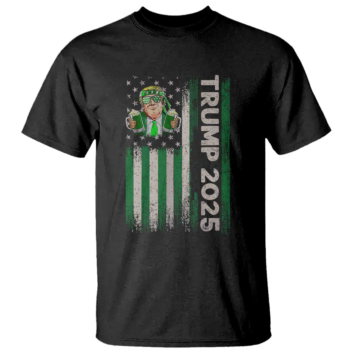 Funny St Patrick's Day Trump 2025 T Shirt Beer Drinking Day American Flag Vintage TS02 Black Print Your Wear