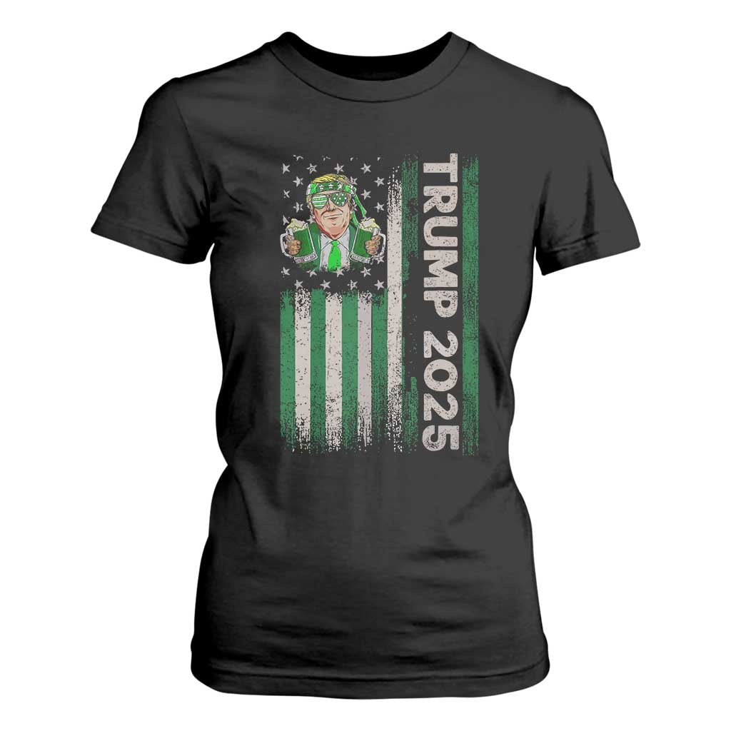 Funny St Patrick's Day Trump 2025 T Shirt For Women Beer Drinking Day American Flag Vintage TS02 Black Print Your Wear