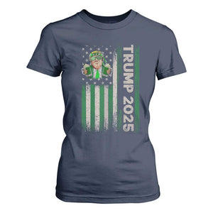 Funny St Patrick's Day Trump 2025 T Shirt For Women Beer Drinking Day American Flag Vintage TS02 Navy Print Your Wear