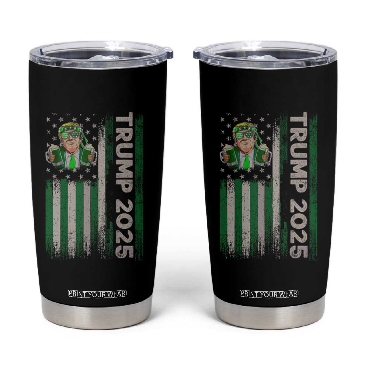 Funny St Patrick's Day Trump 2025 Tumbler Cup Beer Drinking Day American Flag Vintage TS02 Black Print Your Wear