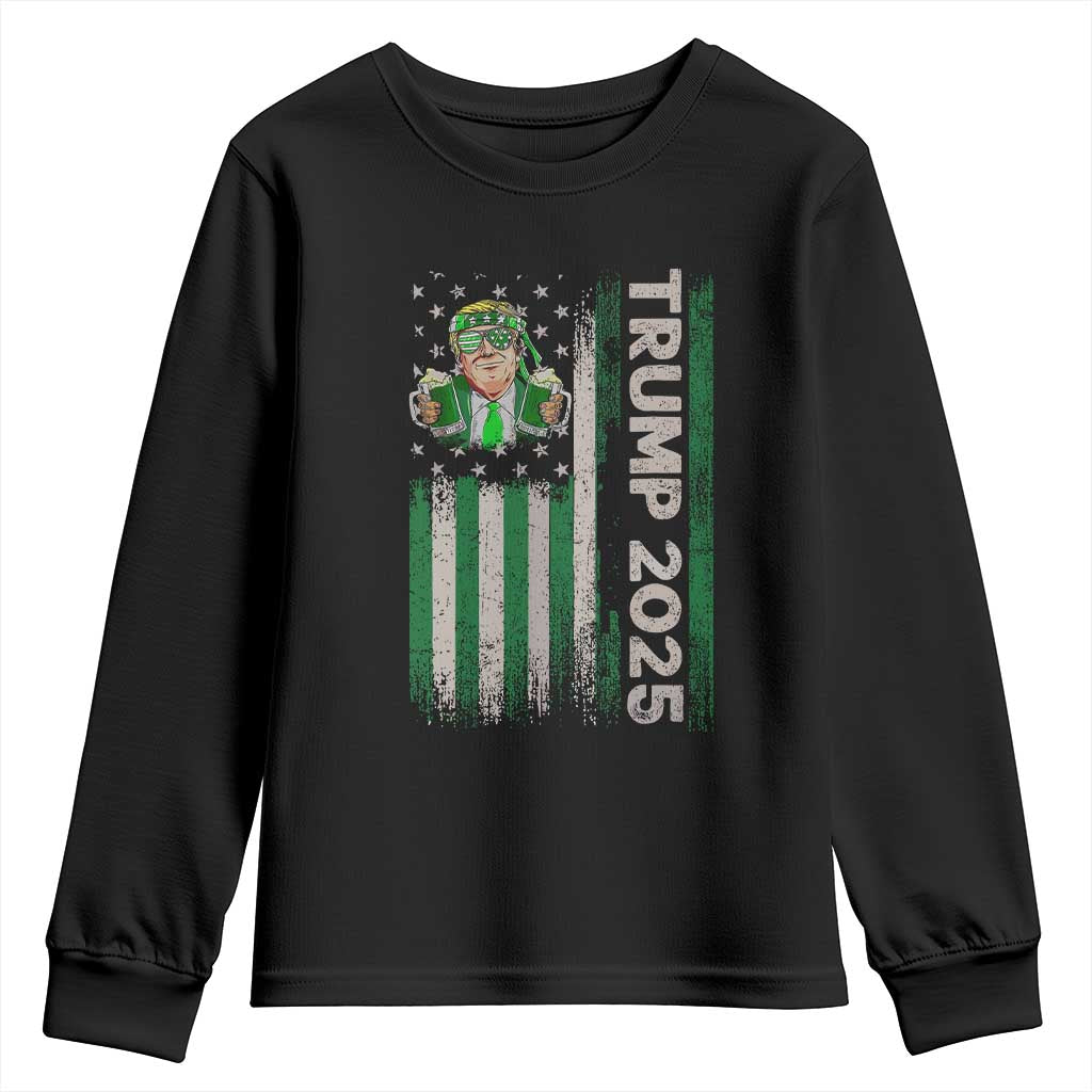 Funny St Patrick's Day Trump 2025 Youth Sweatshirt Beer Drinking Day American Flag Vintage TS02 Black Print Your Wear