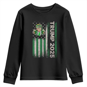 Funny St Patrick's Day Trump 2025 Youth Sweatshirt Beer Drinking Day American Flag Vintage TS02 Black Print Your Wear