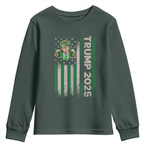 Funny St Patrick's Day Trump 2025 Youth Sweatshirt Beer Drinking Day American Flag Vintage TS02 Dark Forest Green Print Your Wear