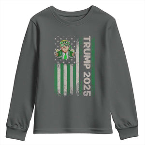Funny St Patrick's Day Trump 2025 Youth Sweatshirt Beer Drinking Day American Flag Vintage TS02 Dark Heather Print Your Wear