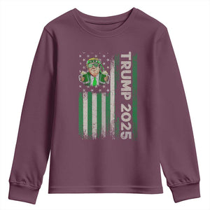 Funny St Patrick's Day Trump 2025 Youth Sweatshirt Beer Drinking Day American Flag Vintage TS02 Maroon Print Your Wear
