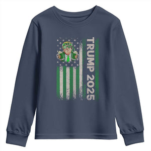 Funny St Patrick's Day Trump 2025 Youth Sweatshirt Beer Drinking Day American Flag Vintage TS02 Navy Print Your Wear