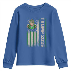 Funny St Patrick's Day Trump 2025 Youth Sweatshirt Beer Drinking Day American Flag Vintage TS02 Royal Blue Print Your Wear