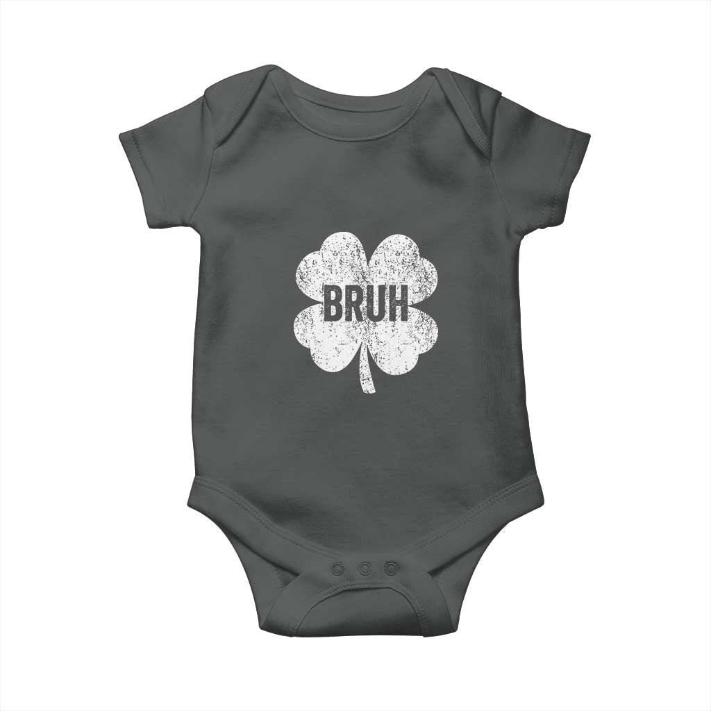 Funny St Patricks Day Bruh Baby Onesie Lucky Shamrock Vintage TS02 Dark Heather Print Your Wear