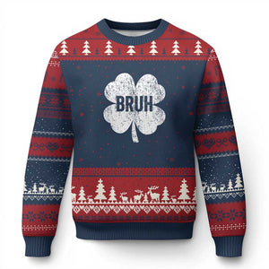 Funny St Patricks Day Bruh Ugly Christmas Sweater Lucky Shamrock Vintage TS02 Navy Red Print Your Wear