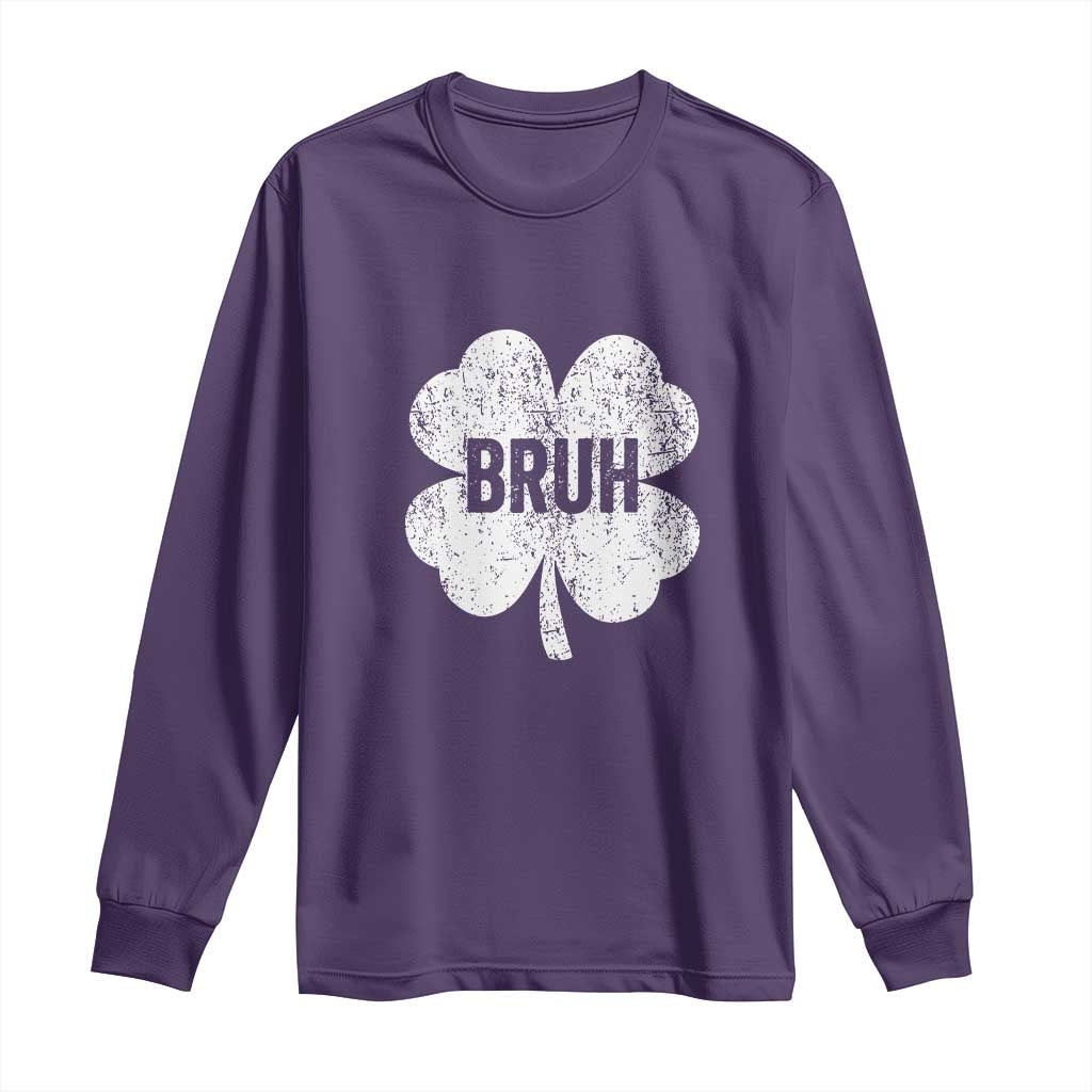 Funny St Patricks Day Bruh Long Sleeve Shirt Lucky Shamrock Vintage TS02 Purple Print Your Wear
