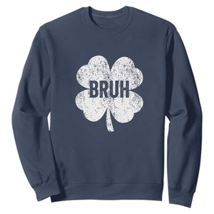 Funny St Patricks Day Bruh Sweatshirt Lucky Shamrock Vintage TS02 Navy Print Your Wear