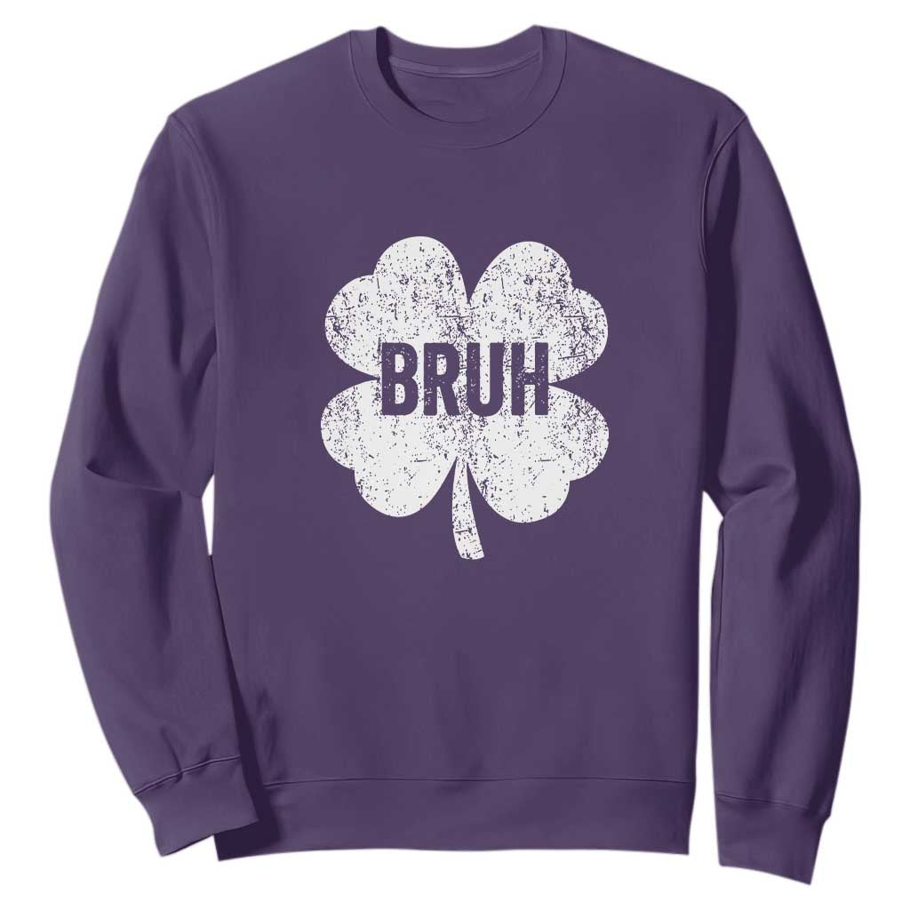 Funny St Patricks Day Bruh Sweatshirt Lucky Shamrock Vintage TS02 Purple Print Your Wear