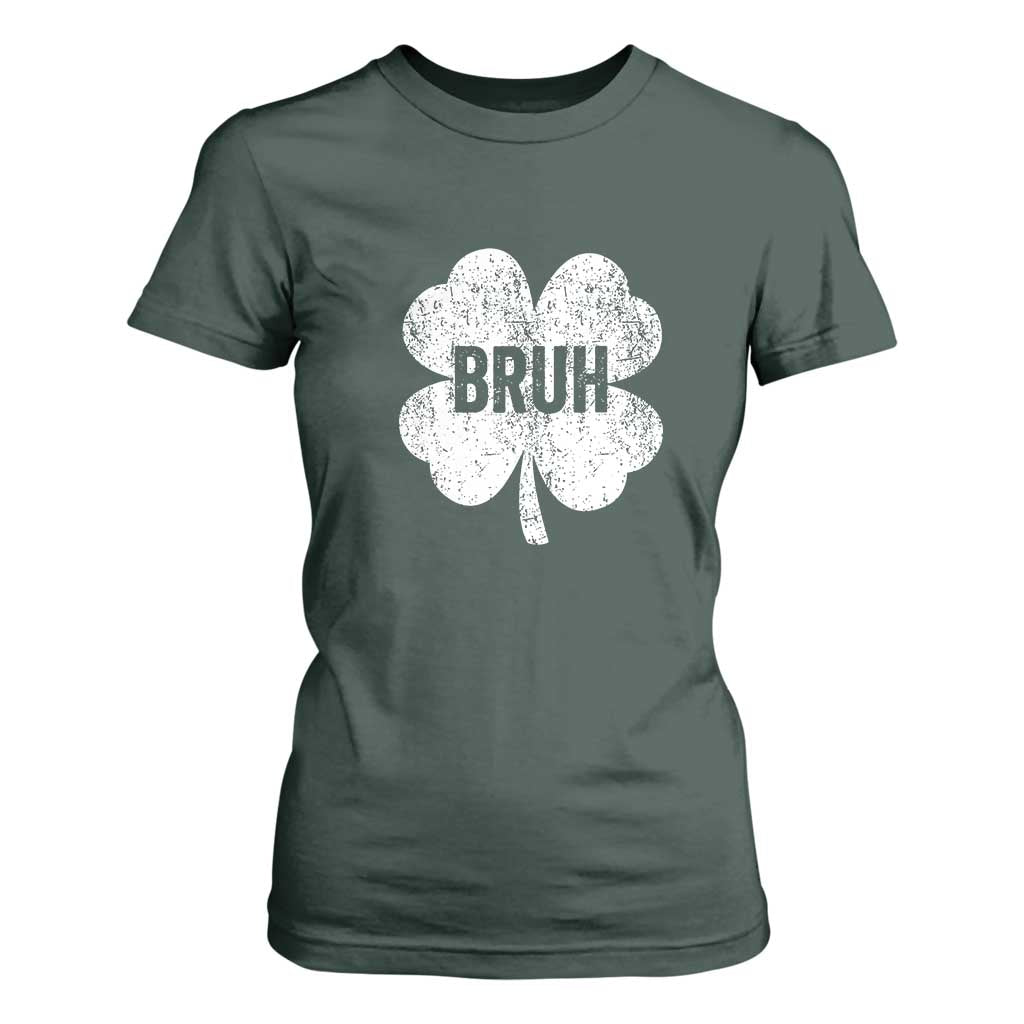 Funny St Patricks Day Bruh T Shirt For Women Lucky Shamrock Vintage TS02 Dark Forest Green Print Your Wear
