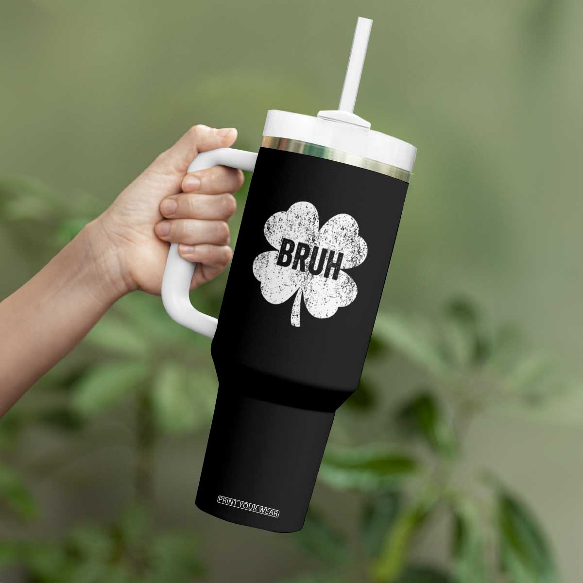 Funny St Patricks Day Bruh Tumbler With Handle Lucky Shamrock Vintage TS02 Print Your Wear