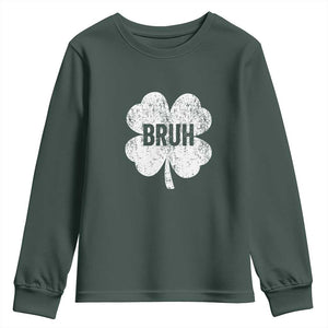 Funny St Patricks Day Bruh Youth Sweatshirt Lucky Shamrock Vintage TS02 Dark Forest Green Print Your Wear
