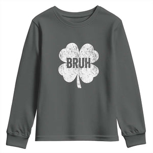 Funny St Patricks Day Bruh Youth Sweatshirt Lucky Shamrock Vintage TS02 Dark Heather Print Your Wear