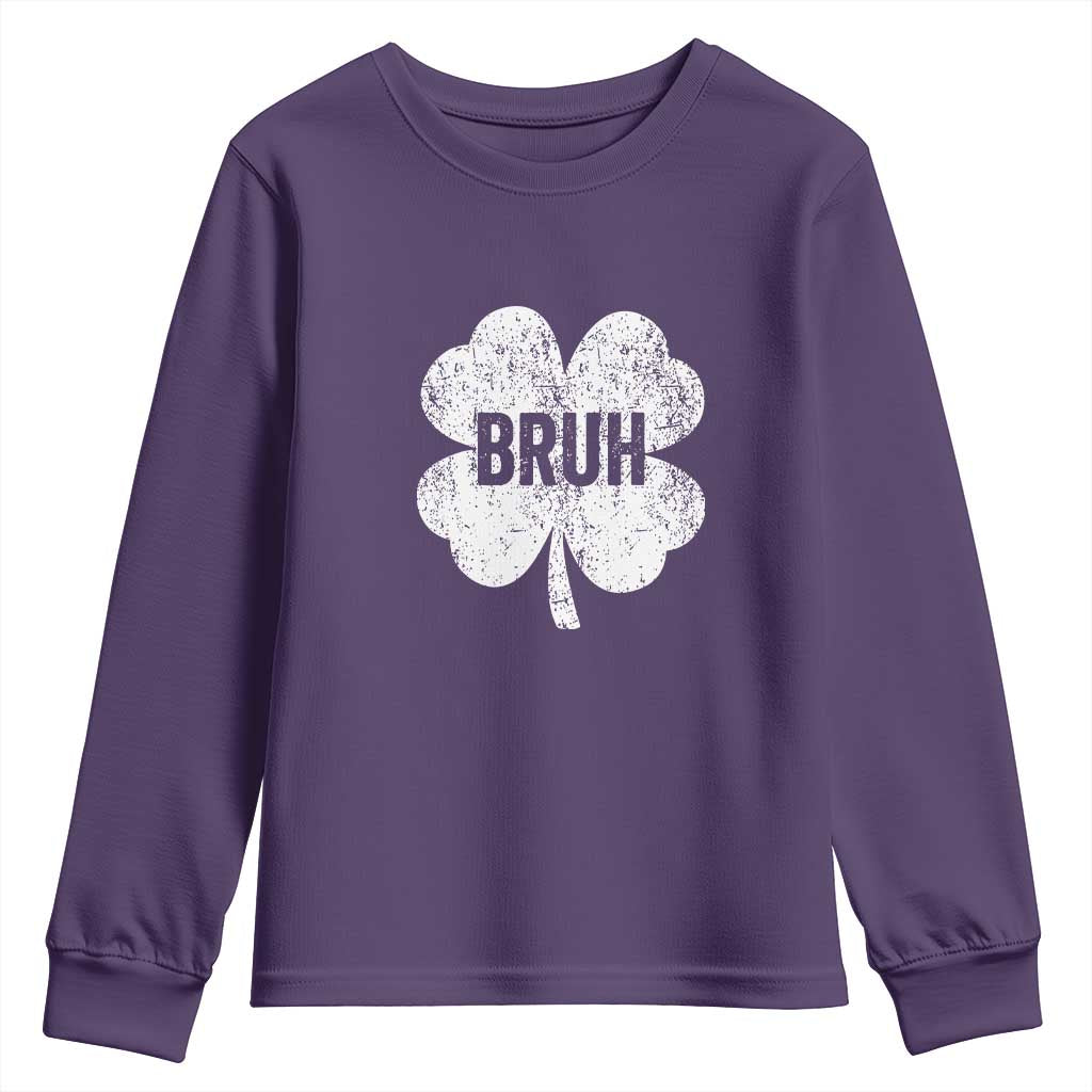 Funny St Patricks Day Bruh Youth Sweatshirt Lucky Shamrock Vintage TS02 Purple Print Your Wear