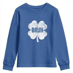 Funny St Patricks Day Bruh Youth Sweatshirt Lucky Shamrock Vintage TS02 Royal Blue Print Your Wear