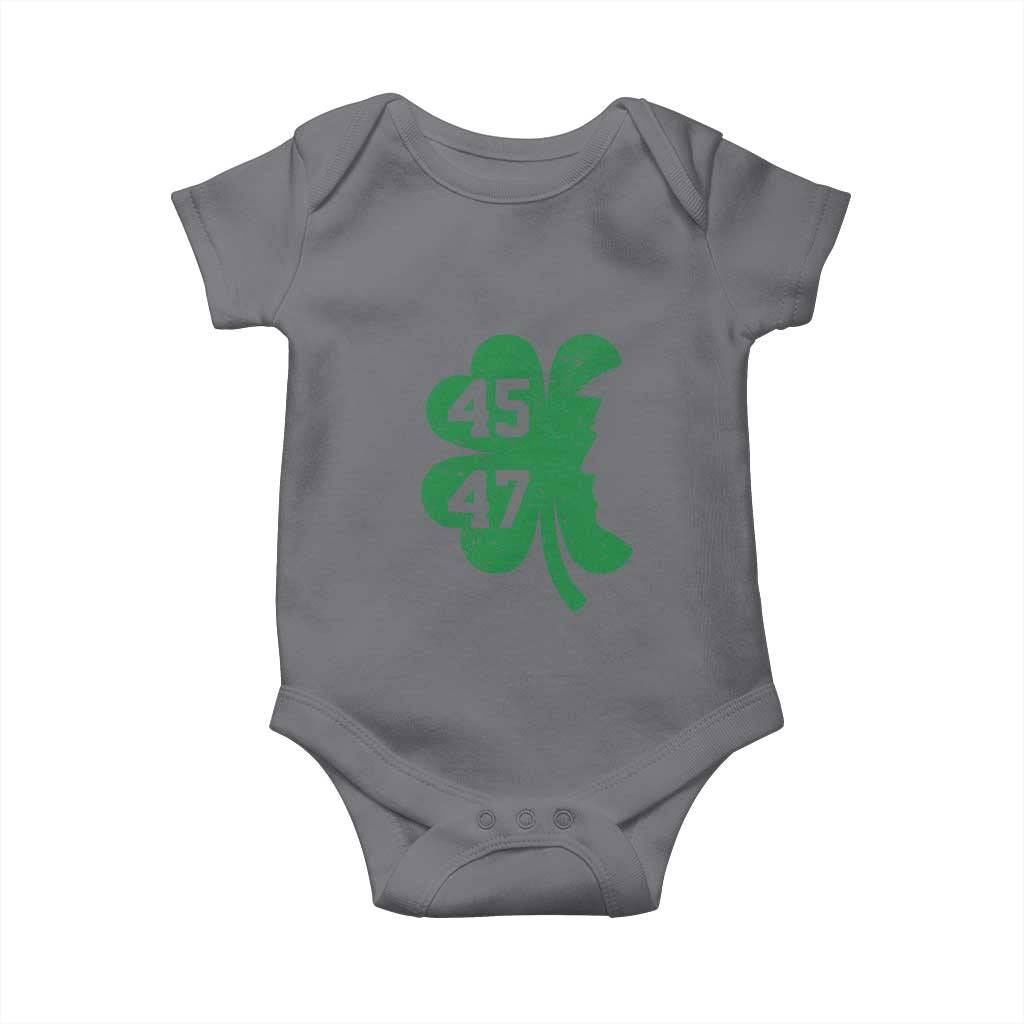 Funny St Patrick's Day Trump 45 47 Baby Onesie US President Lucky Shamrock TS02 Charcoal Print Your Wear