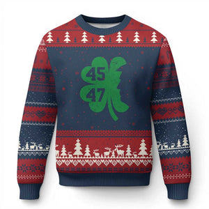 Funny St Patrick's Day Trump 45 47 Ugly Christmas Sweater US President Lucky Shamrock TS02 Navy Red Print Your Wear
