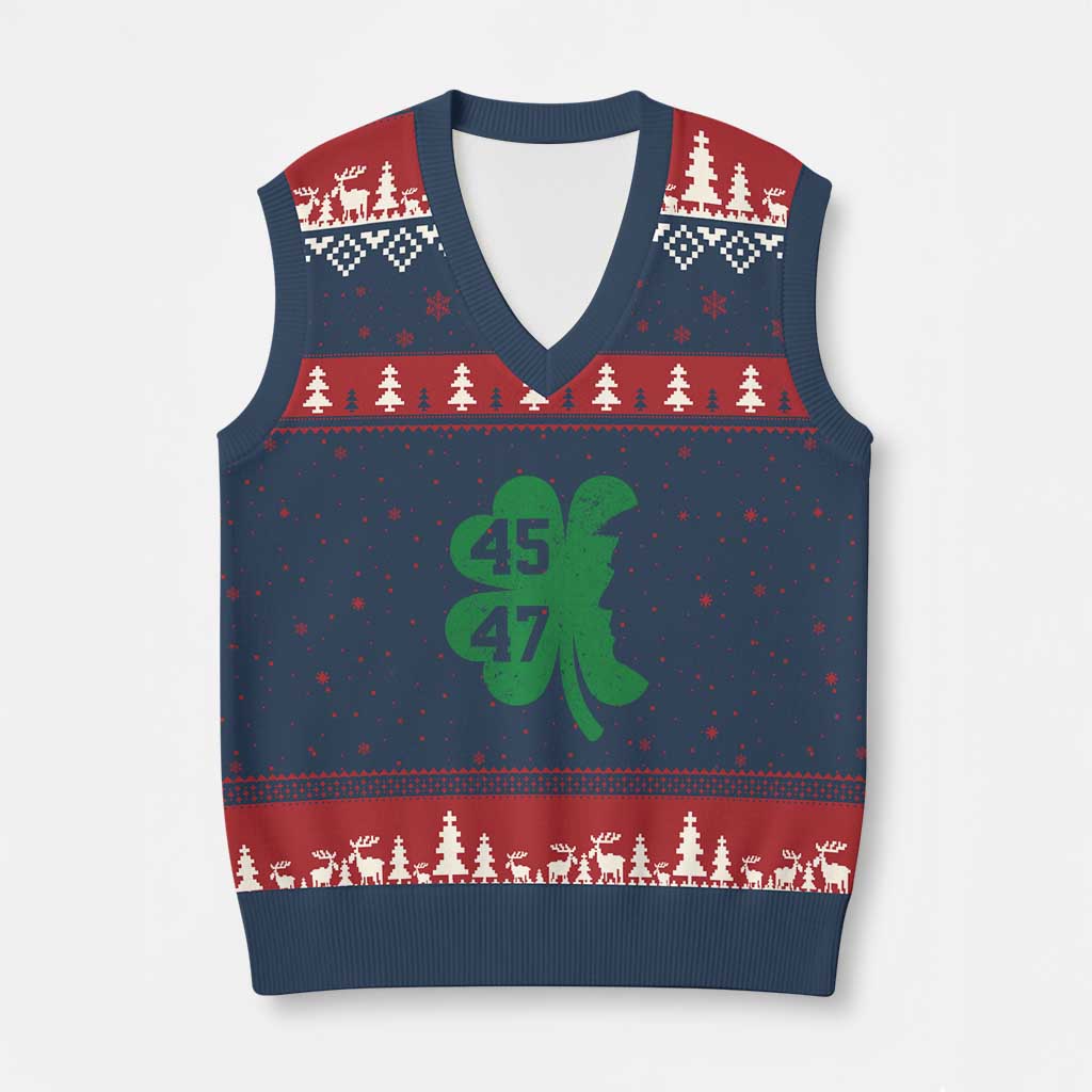 Funny St Patrick's Day Trump 45 47 V-Neck Knit Sweater Vest US President Lucky Shamrock TS02 Navy Red Print Your Wear