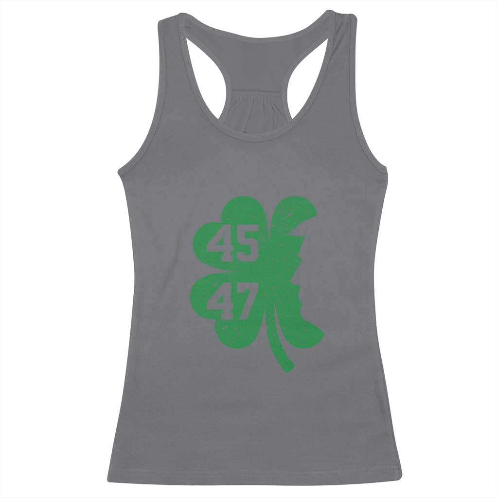 Funny St Patrick's Day Trump 45 47 Racerback Tank Top US President Lucky Shamrock TS02 Charcoal Print Your Wear