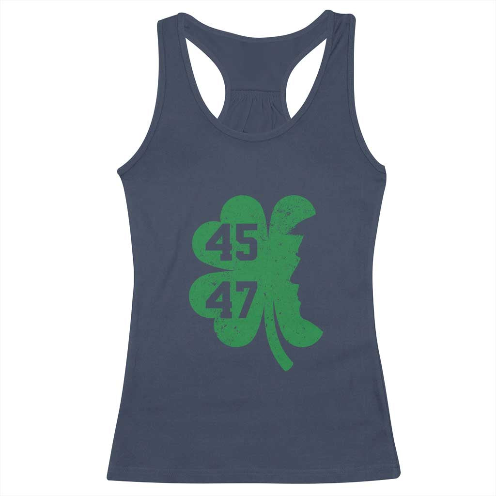 Funny St Patrick's Day Trump 45 47 Racerback Tank Top US President Lucky Shamrock TS02 Navy Print Your Wear