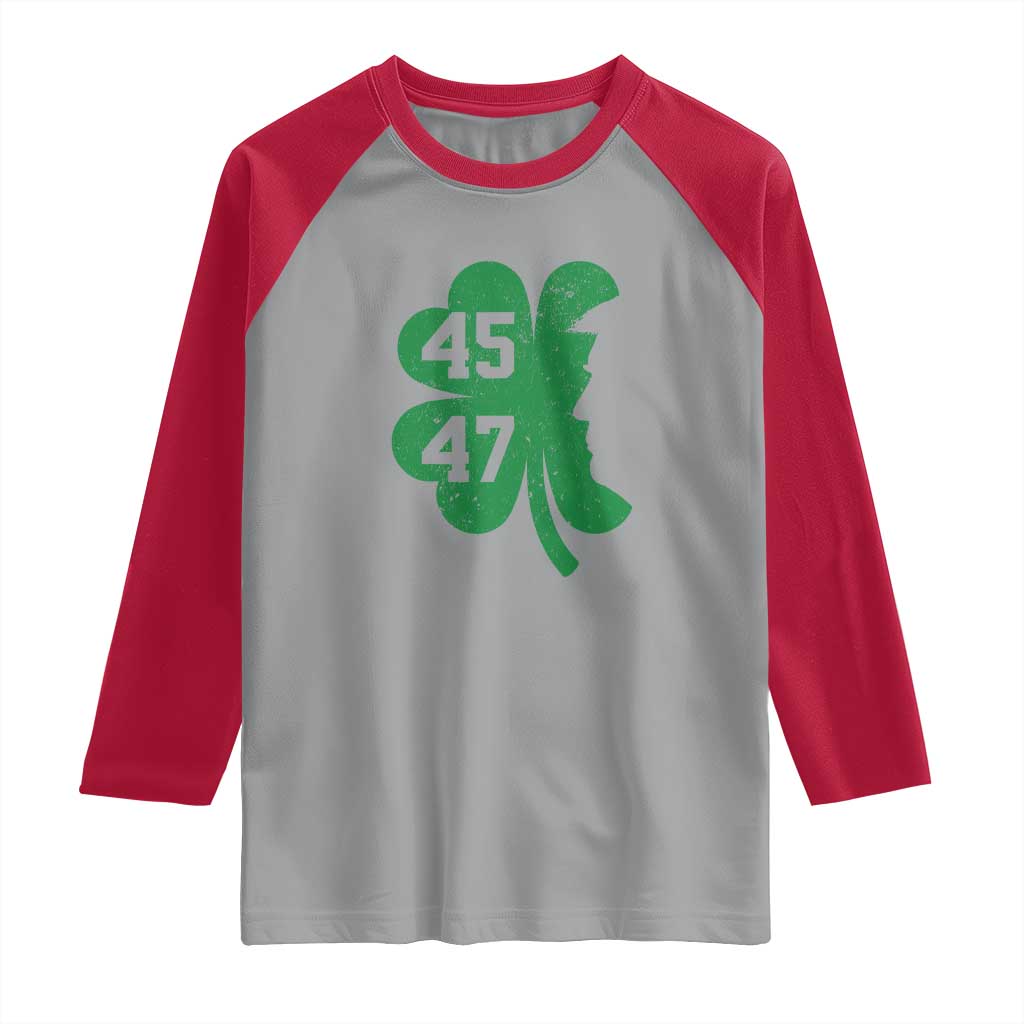 Funny St Patrick's Day Trump 45 47 Raglan Shirt US President Lucky Shamrock TS02 Sport Gray Red Print Your Wear