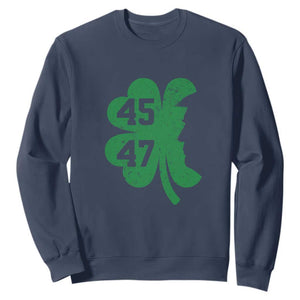 Funny St Patrick's Day Trump 45 47 Sweatshirt US President Lucky Shamrock TS02 Navy Print Your Wear
